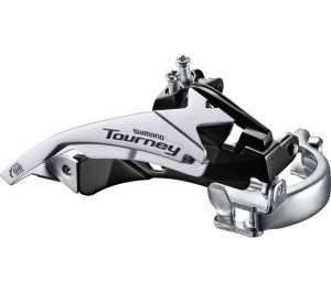 Voorderailleur 3 x 6/7-speed Shimano Tourney FD-TY510 top swing/dual pull - lage klem - 42T (66-69°) - Zwart/Zilver