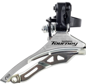Voorderailleur 3 x 6/7 speed Shimano Tourney FD-TY300 down swing/top pull - hoge klem ø31,8 mm - 42T - (66-69°) - Zwart/Zilver