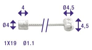 Schakel binnenkabel Elvedes 2250mm verzinkt ø1,1mm Shimano / Huret N-nippel en T-nippel (op kaart) - Zilver