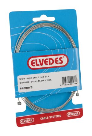 Schakel binnenkabel Elvedes 2250mm RVS Ø1,1mm Shimano / Huret N-nippel en T-nippel (op kaart) - Zilver