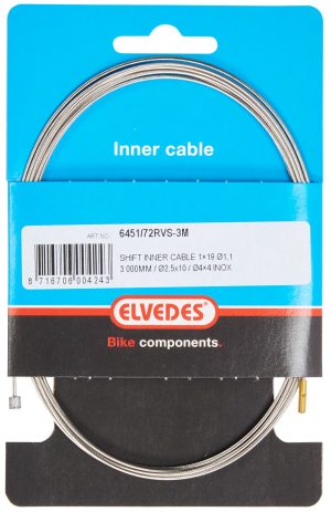 Schakel binnenkabel Elvedes 3000mm 1 x 19 draads RVS ø1,1mm met ø2,5 ×10 en ø4 × 4mm N-nippel - Zilver