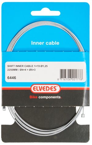 Schakel binnenkabel Elvedes 2250 mm 1 x 19 draads verzinkt ø1,25 met N-nippel ø4×4 + Tø5×3 (per stuk) - Zilver