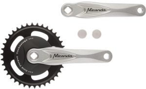 Crankstel 38T Miranda Alfa 1 voor 3/32 ketting met zwarte disc 9.2cm en zilveren crank