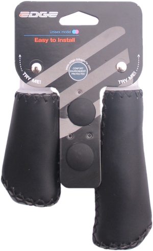 Handvatset Edge Leer - zwart - 135/92mm  (winkelverpakking)