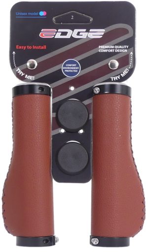 Handvatset Edge Leer incl Lockring - camel brown- 135/135mm (winkelverpakking)